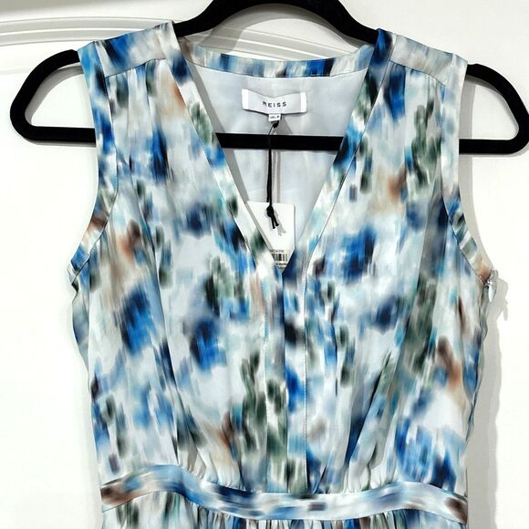 Reiss Dress Blue Green Abstract Print Fit Flare Pockets Size 2 NEW - Picture 11 of 15